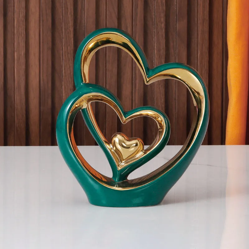 Ceramic Heart Statue Ornament Living Room Entrance Wine Cabinet Desktop Decor for Glass Display Cabinet Valentine Birthday Gifts