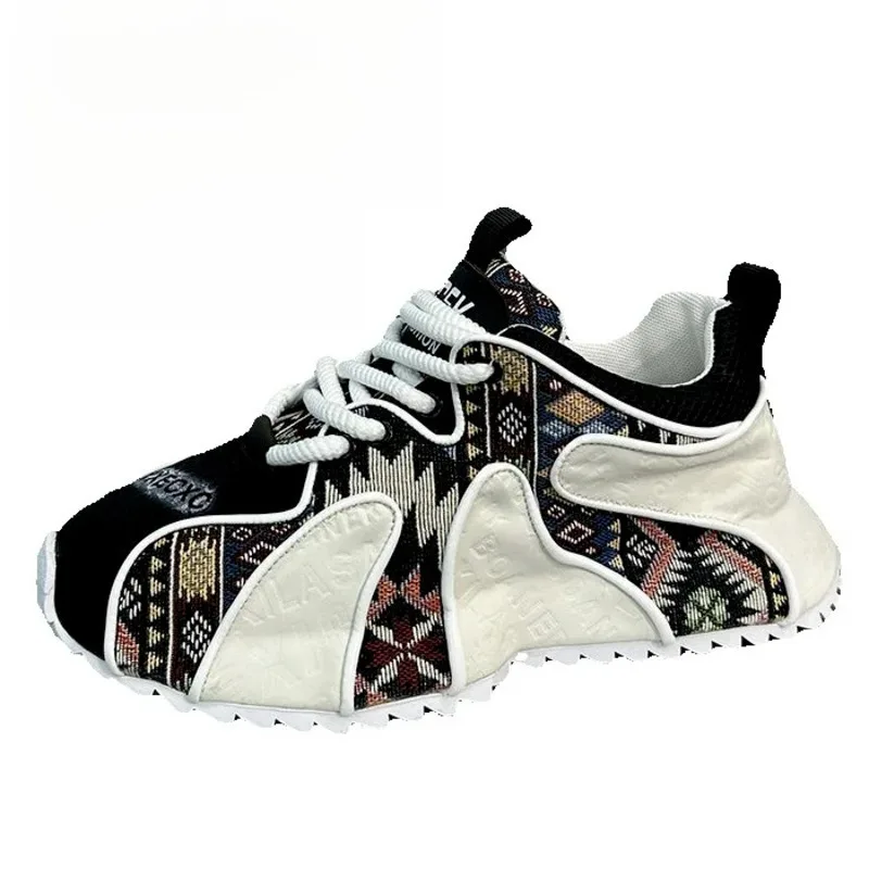 

Luxurious Retro Men's Thick Sports Shoes Embroidered With Prints Casual Shoes With High Aesthetic Value Durable And Trendy Shoes