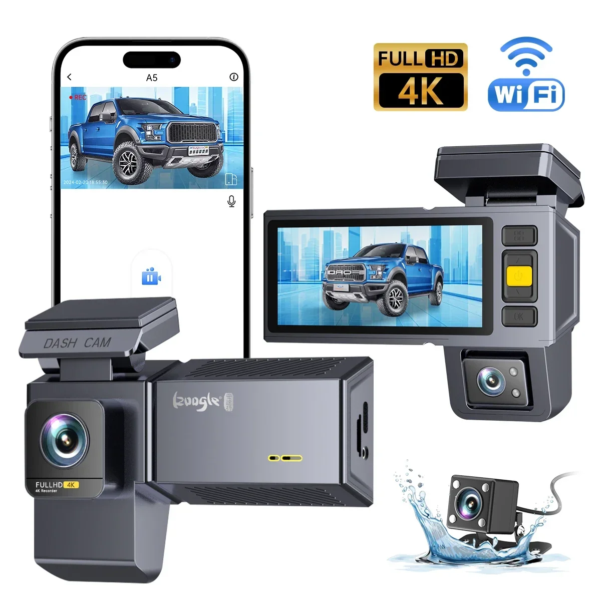 4K WiFi GPS Rear‑View Mirror Dash Cam Dual‑Lens Front & Rear Car DVR
