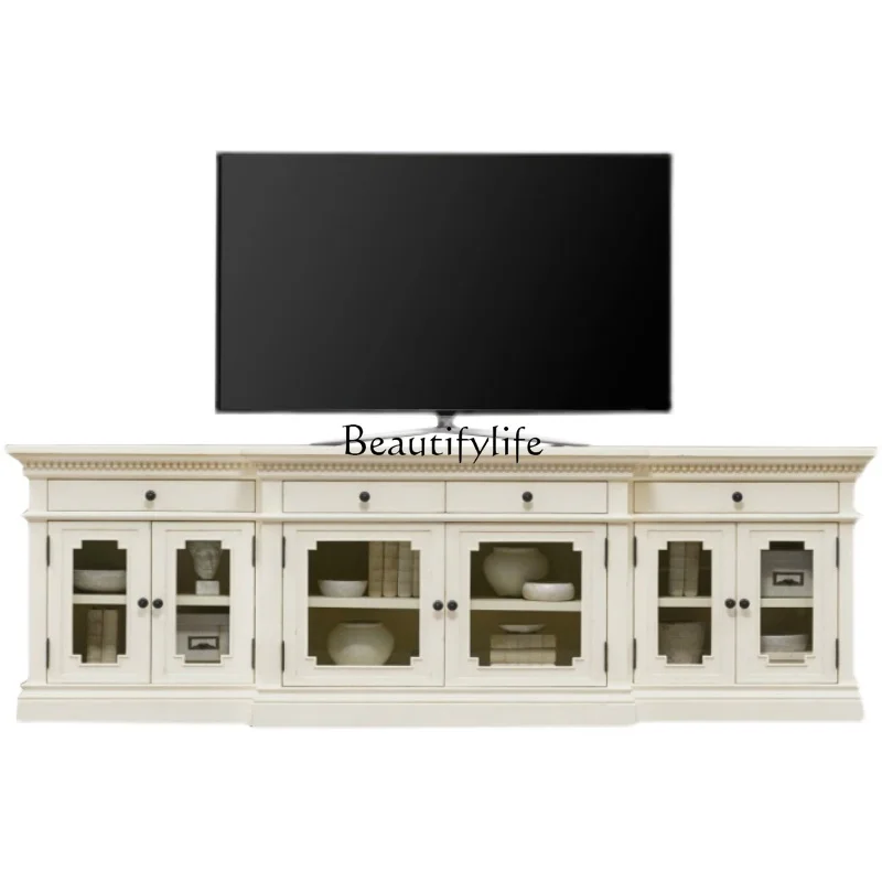 

American country solid wood TV cabinet combination glass door French retro storage modern simplicity