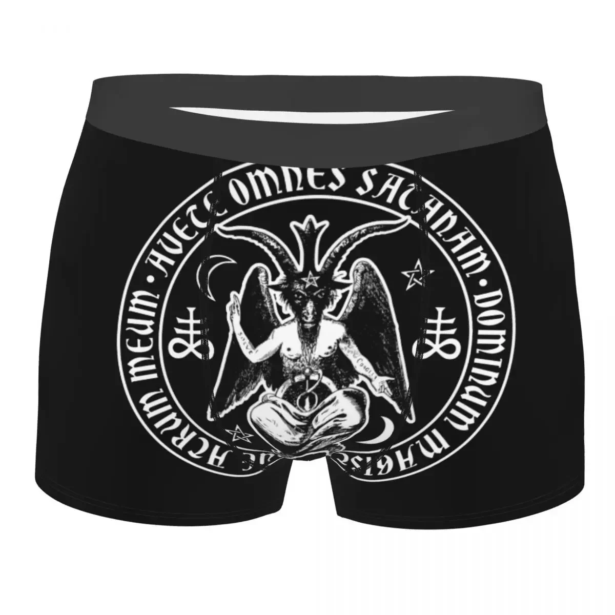 Men's Boxer Shorts Panties Baphomet Crosses with Hail Satan Underwear Lucifer Devil Witchcraft Underpants