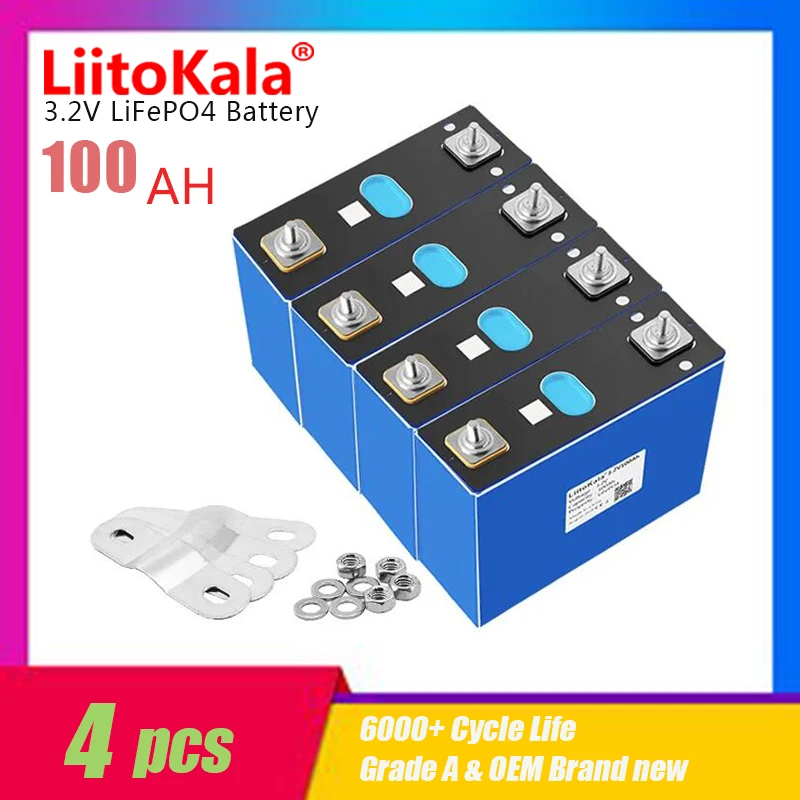 

3.2V 100Ah Lifepo4 Rechargeable Battery LiitoKala High Power Car Motor DIY12v24v Electric Boat RV Inverter Solar Wind Energ