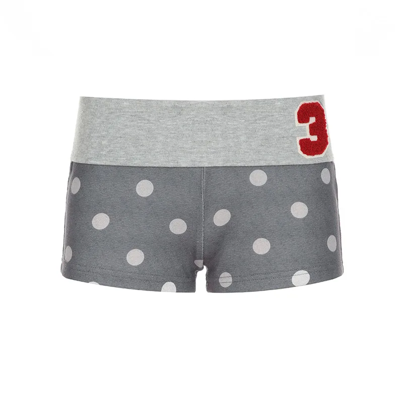 Carta wang cintura baixa streetwear verão malha sólida bordado número 3 feminino shorts cinza