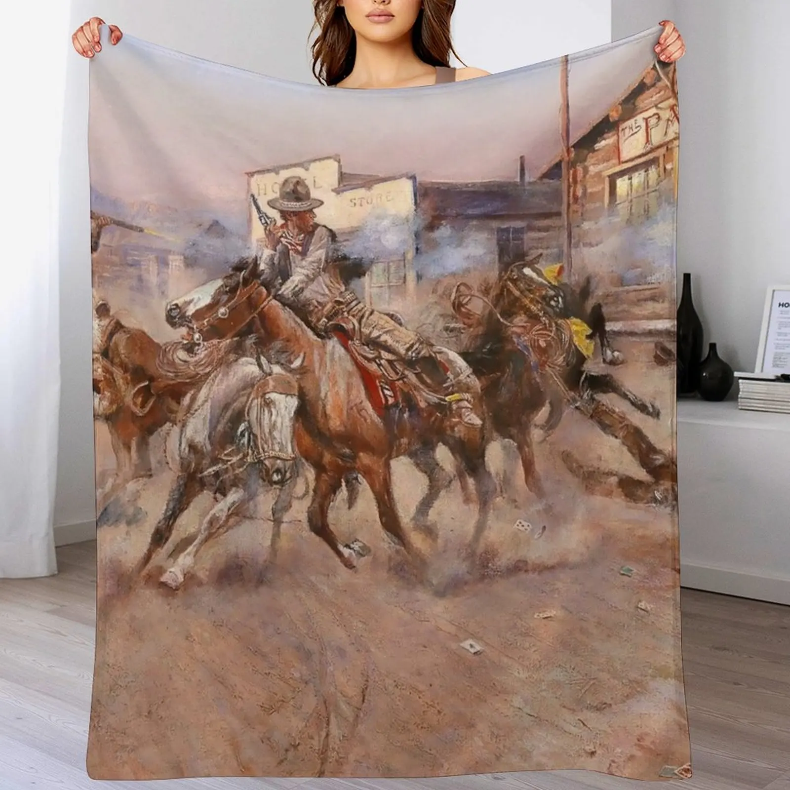 “Smoke of a ‘45” by Charles M Russell Throw Blanket Luxury Thicken Thins blankets ands Blankets