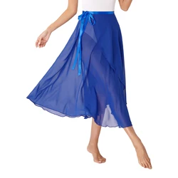 Womens Chiffon Lace-Up Flowy Skirt Ballet Modern Dance Training Costume Summer Solid Color High Waist Boho Midi Skirts Elegant