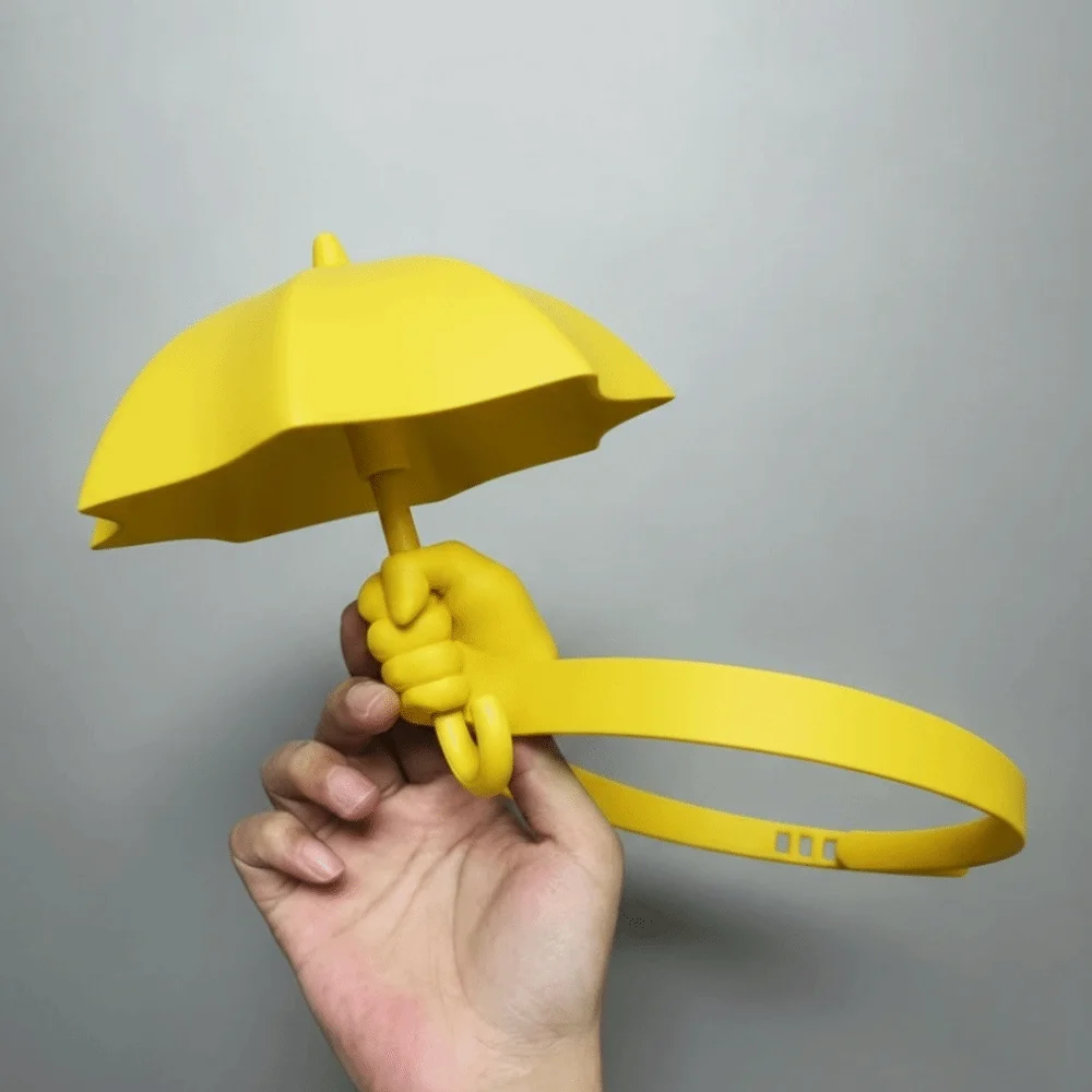 Photo Prop 3D-Printed Umbrella Hat Hand-Shaped PLA Material Mini Parasol Sun Cap Yellow Novelty Creative Headwear Outdoor