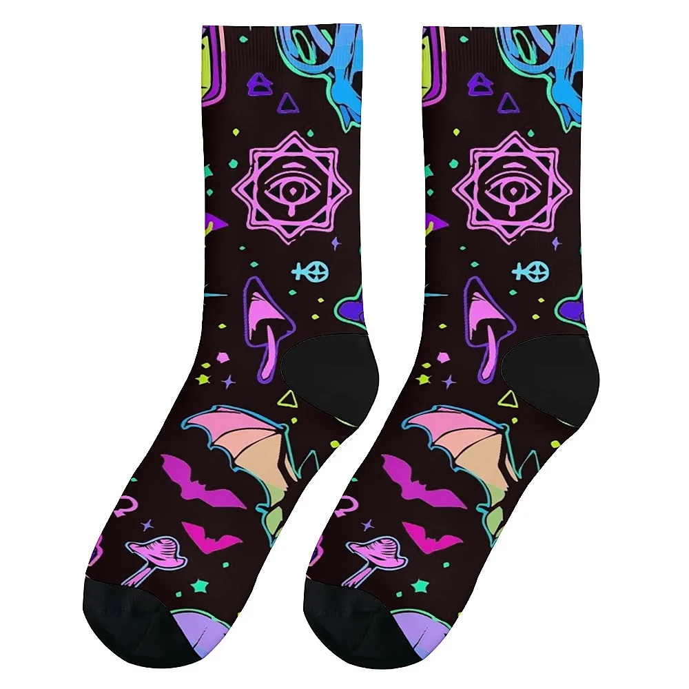 멋진 버섯 프린트 다용도 남성용 노벨티 미드 튜브 양말, 세련되고 귀여운 다용도 스타일, 통기성 및 따뜻함, 완벽한 선물