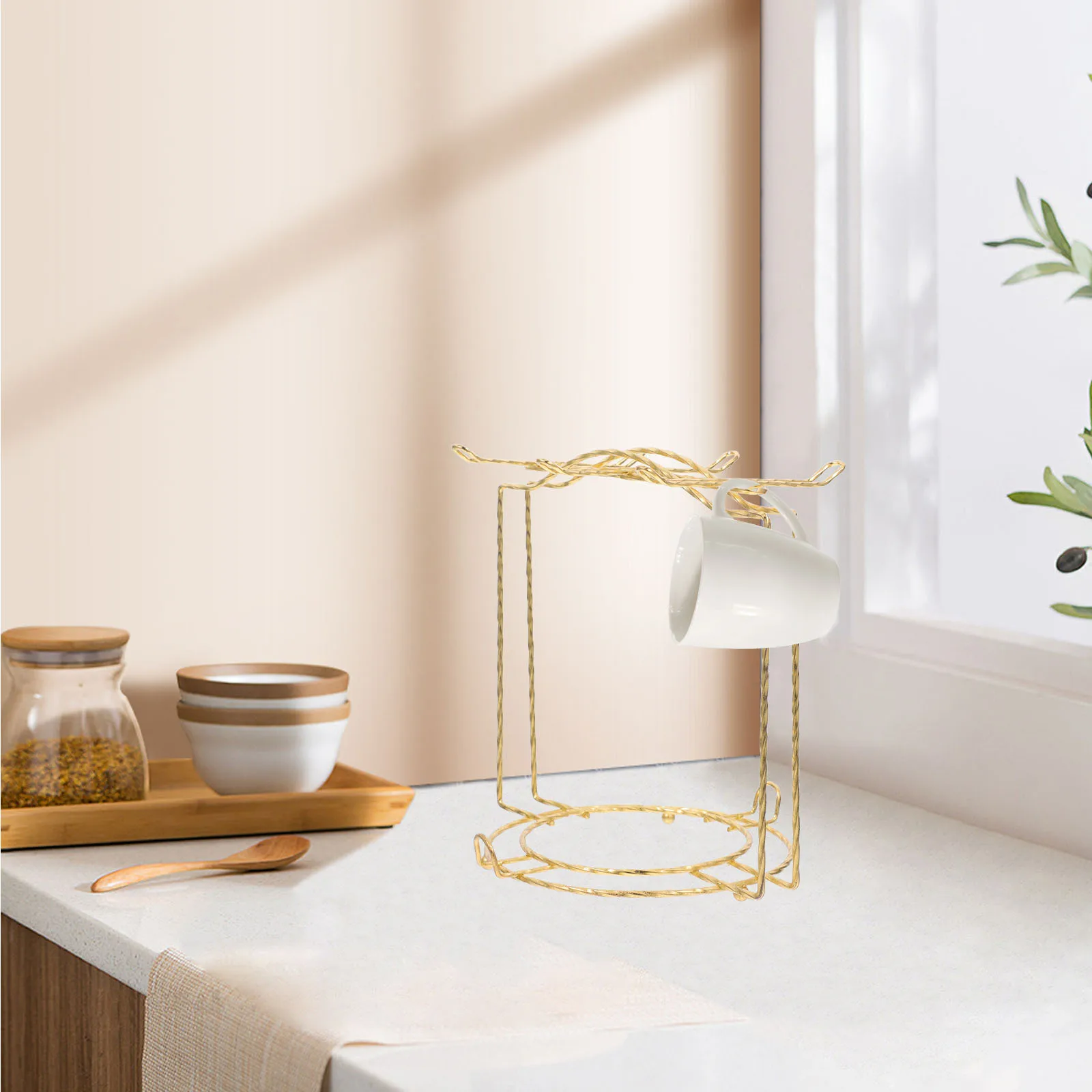 حامل أكواب القهوة الحديدي رف فنجان الشاي قابل للفصل 6 كوب عرض موقف أطباق الصحن المنظم طاولة المطبخ بار الذهب