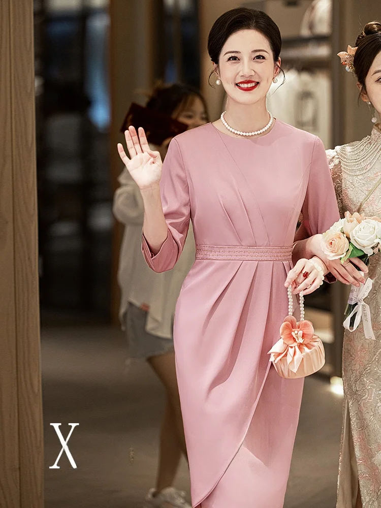 

Элегантное длинное платье-ципао для свадьбы, помолвки и банкета, для молодых женщин и свекровей, из полиэстера и спандекса