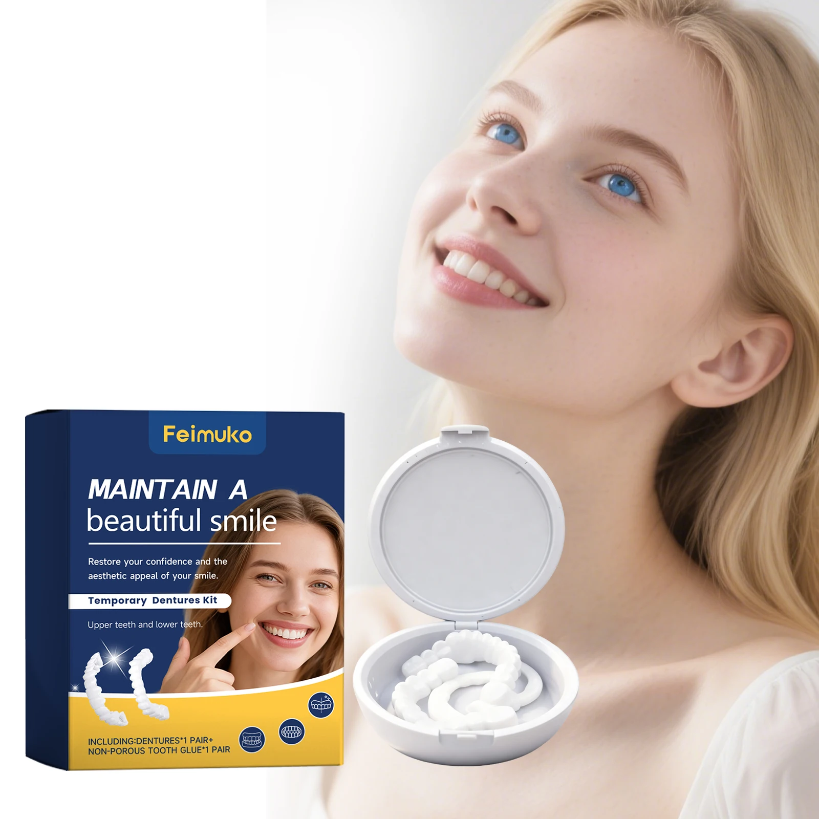 Adjustable Snap-On Denture Kit Instant Teeth Gap Repair Cover Missing Teeth Reusable Upper Lower Veneers Teeth Temporary Denture