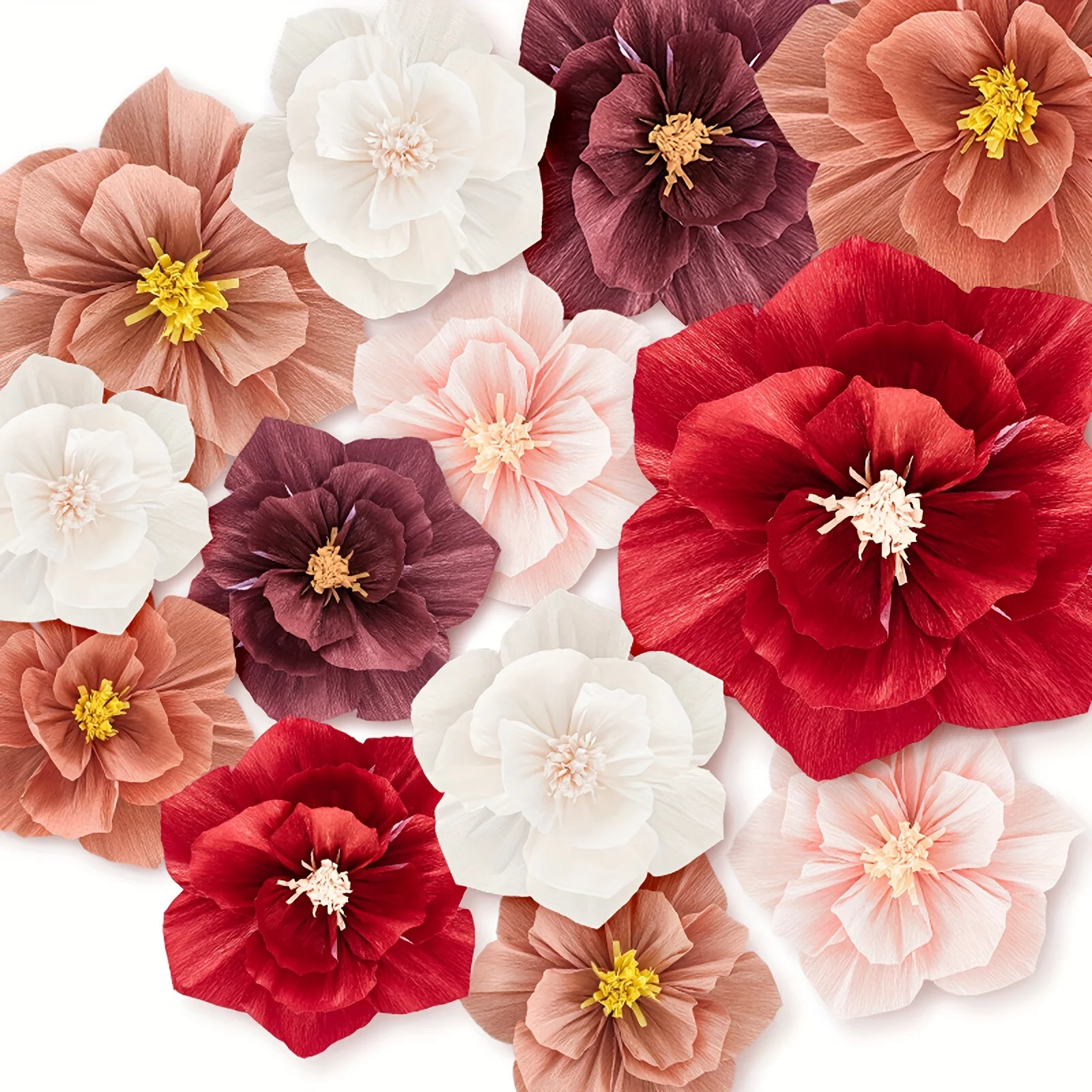 Embossed Paper Flowers 3D Wrinkle Art Wedding Party Decoration Supplies, Thickened Paper Craft Flowers for Marriage Room Decor