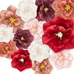 Embossed Paper Flowers 3D Wrinkle Art Wedding Party Decoration Supplies, Thickened Paper Craft Flowers for Marriage Room Decor