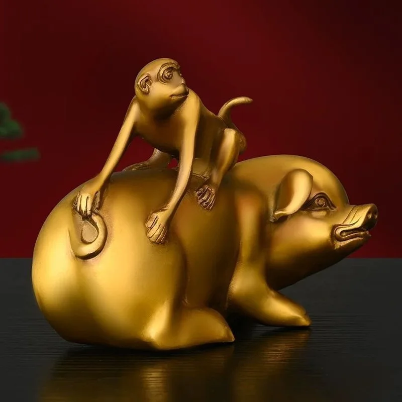 Brass and monkey ornaments for home, living room, study, office decoration. The pig is destined to be a nobleman