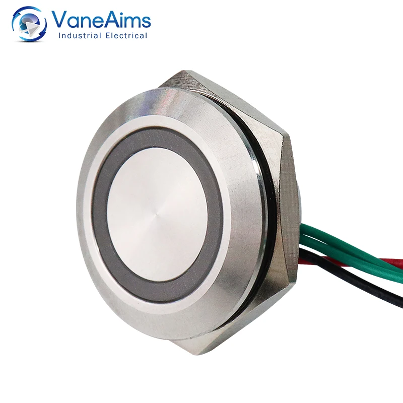 LED Light Push Button without Fixation 12v 24v Self Reset Electric Power Ultra Short Button Switch 16/19/22/25/30mm with Wires