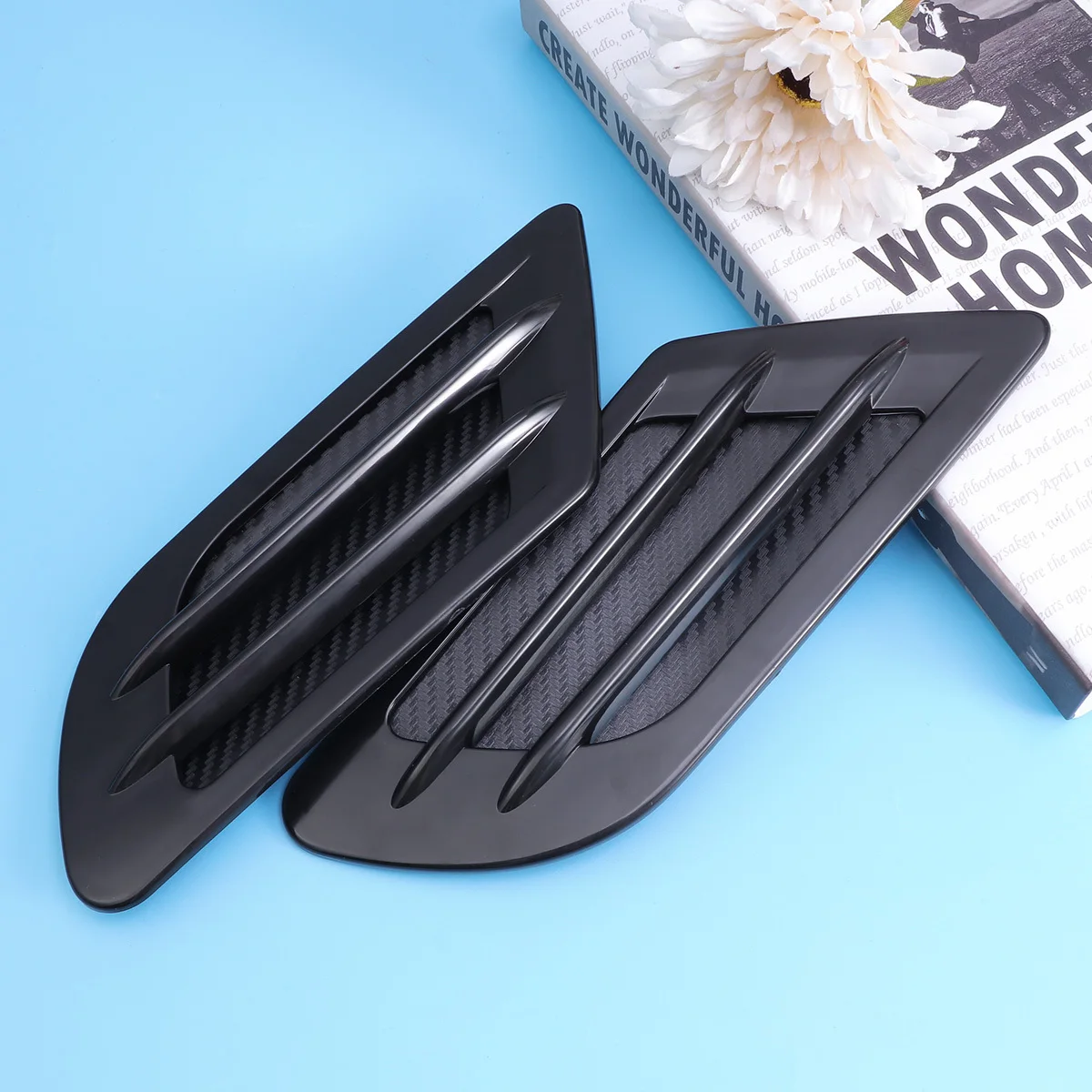 

2Pcs Car Side Vent Air Flow Sticker Black ABS Plating 21x8x1cm Performance Look Intake Grille Decoration for Suv Auto