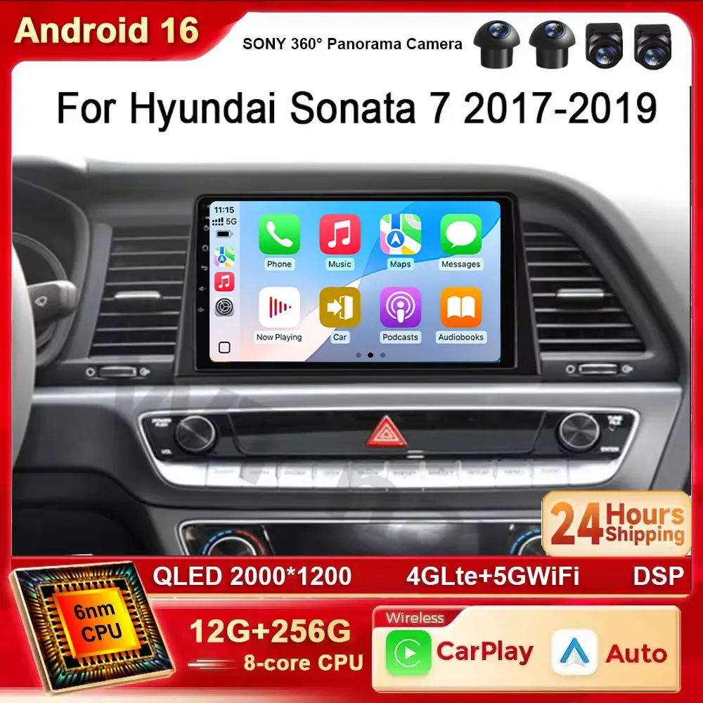 Android 16 Carplay Auto Car Radio For Hyundai Sonata 7 LF 2017 2018 2019 GPS Multimedia Player Stereo 360 Camera 4G WiFi BT DSP