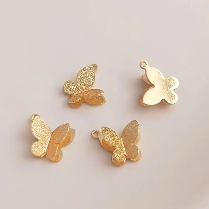 

14K Gold Plated Double layer small butterfly pendant double hanging accessories handmade material diy earrings pendant