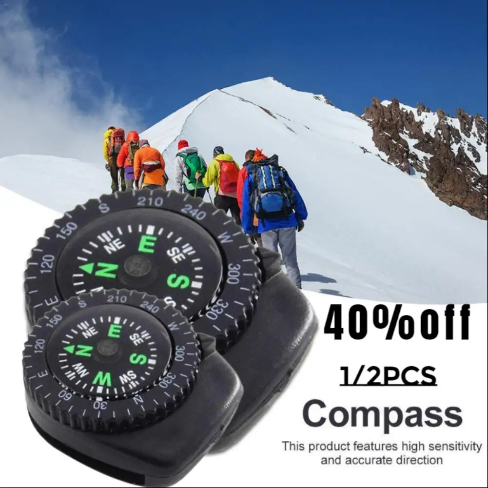 NEW High-end 1/2Pcs Mini Watch Strap Button Removable Compass Survival Mini Pocket Compass Outdoor Hiking Camping Accessories