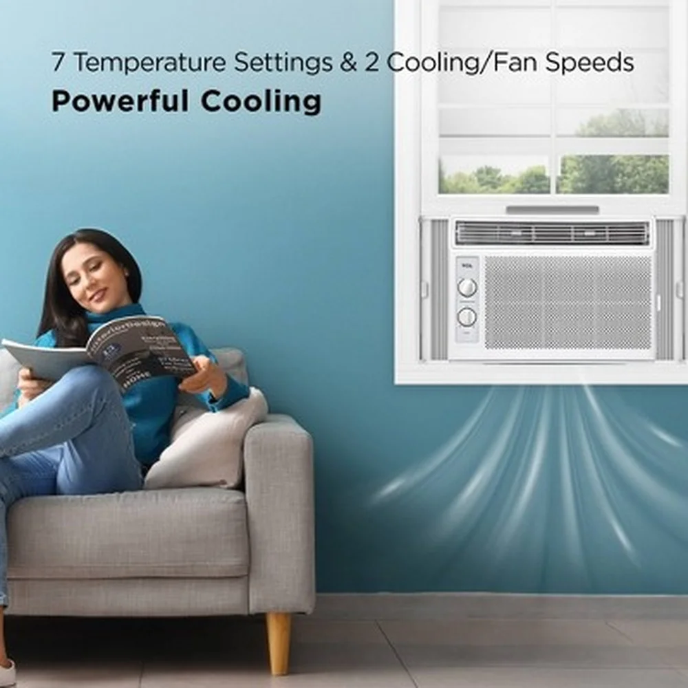 Climatiseur de fenêtre 5000 BTU, conception compacte, filtre réutilisable à 2 vitesses, flux d'air à 4 voies, installation facile, petites pièces
