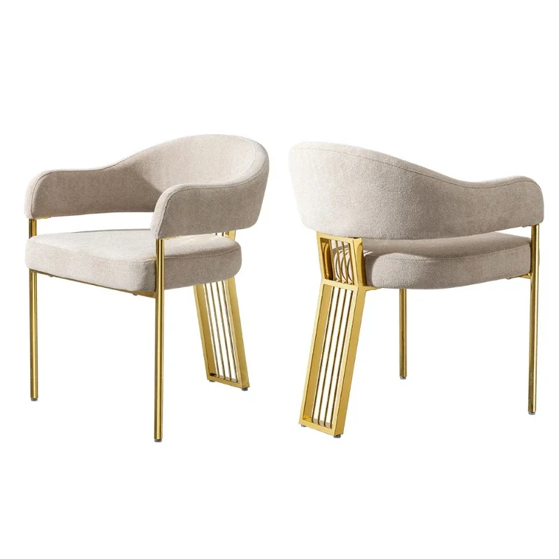 Light Luxury Dining Chair Home Premium Master Chair Book Chair Fabric Armrest Back  Stainless Steel Modern Dining Table