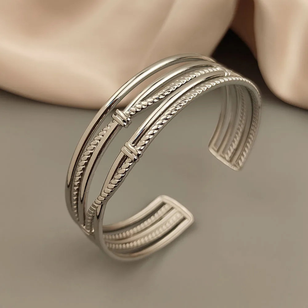 New multi-layered steel wire wrapped gold-plated bracelet, high quality waterproof silver bracelet for women, wedding jewelry