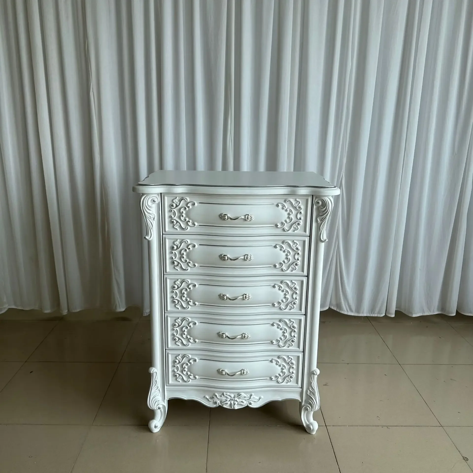 Chest of drawers solid wood European ivory white three-or four  combination bedroom complete storage sideboard