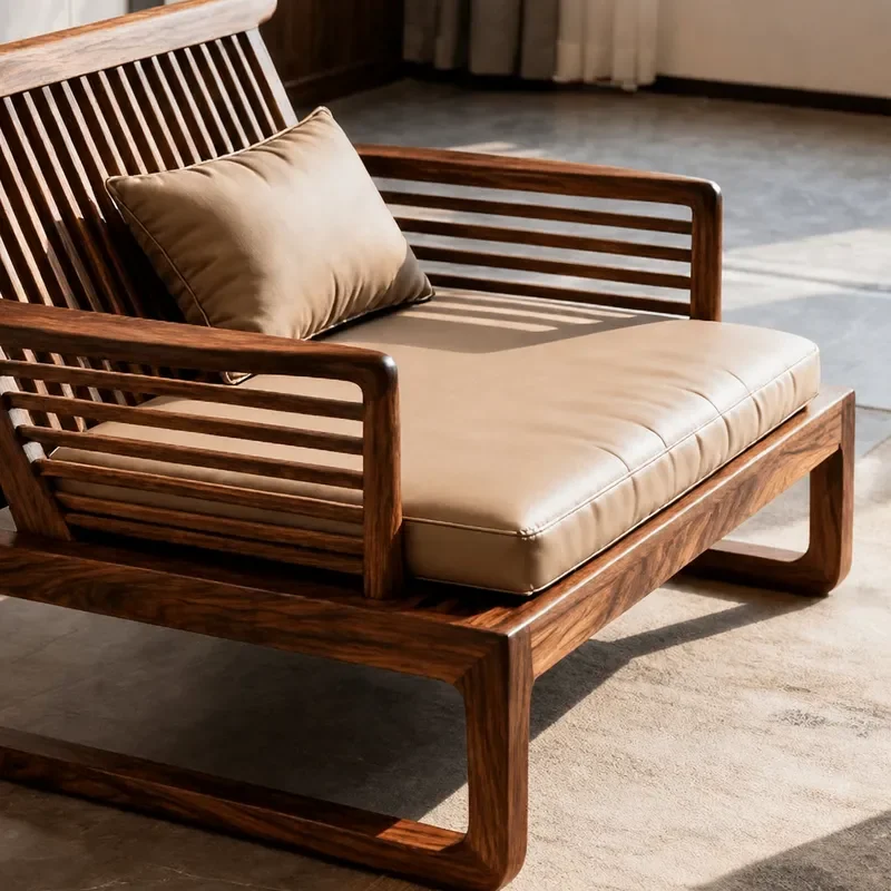 New Chinese Style North American Black Walnut Leisure Chair Song Aesthetic Living Room Zen Sofa Tea Room Single Chair