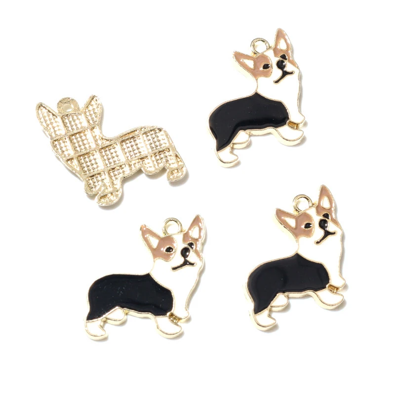 10pcs 25x23mm Enamel Corgi Dog Charms Pendant Cute DIY Jewelry Making Accessories for Earring Bracelet Necklace Craft Supplies