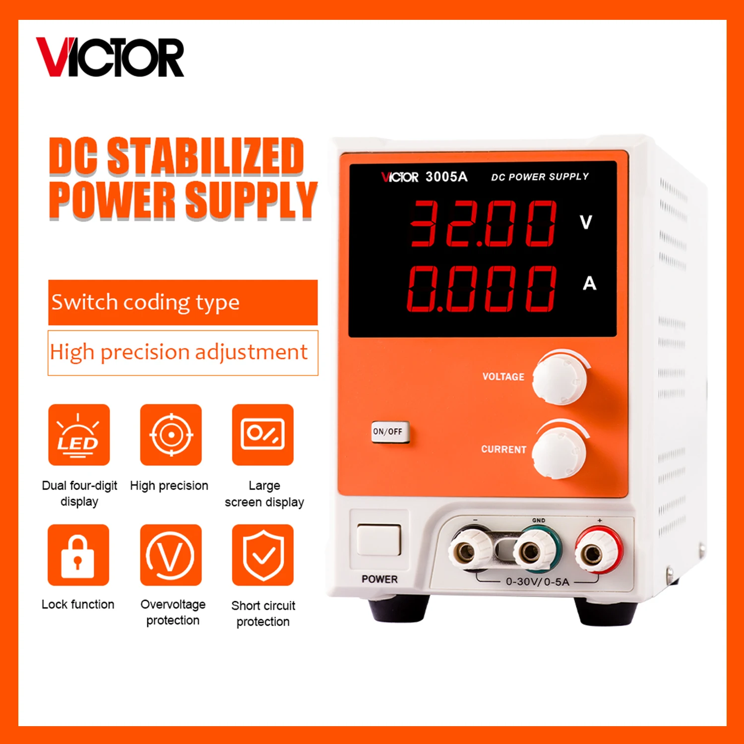 

VICTOR 3003A 3005A 3010A Bench Switching code Type DC Power Supply Stabilization 32V 5A Adjustable With Lock Function VC3003A.