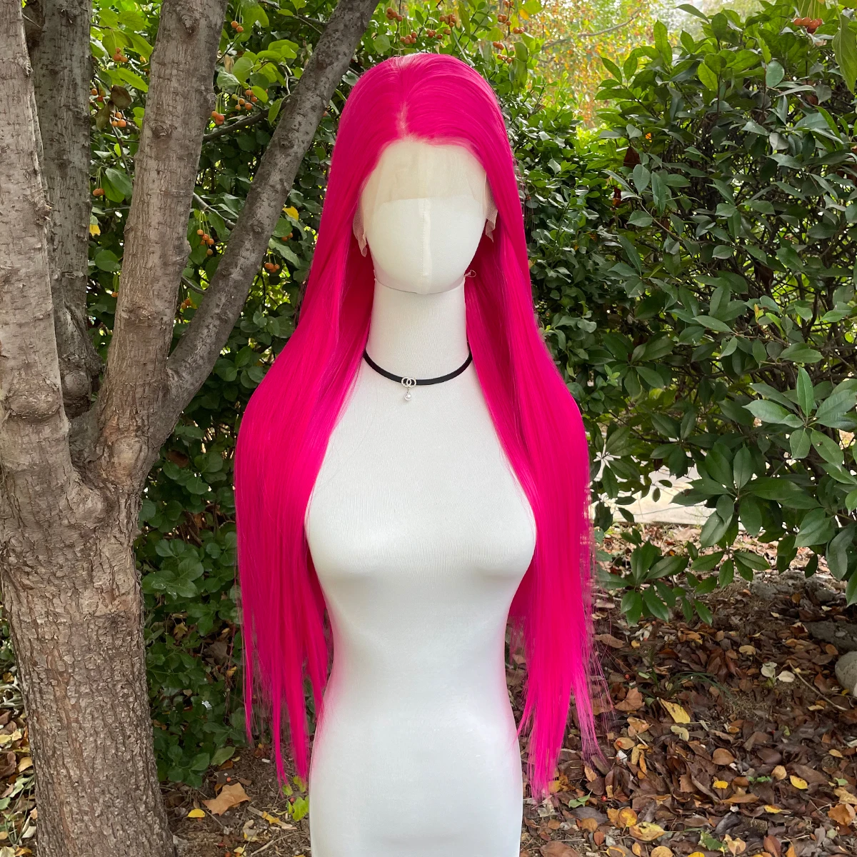 Rose Red Long Straight 13x4 Synthetic Lace Front Wig for Women Fashion Color Glueless Half Hand Tied 150% Density Medium Cap