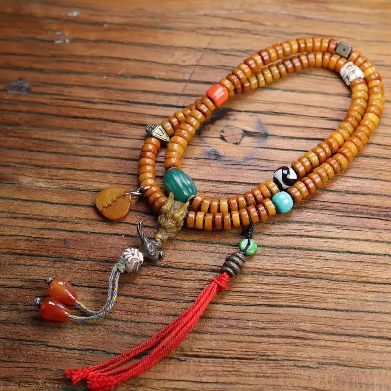 tibetan-yak-bone-bead-bracelet-and-necklace-ethnic-style-three-piece-accessory-set