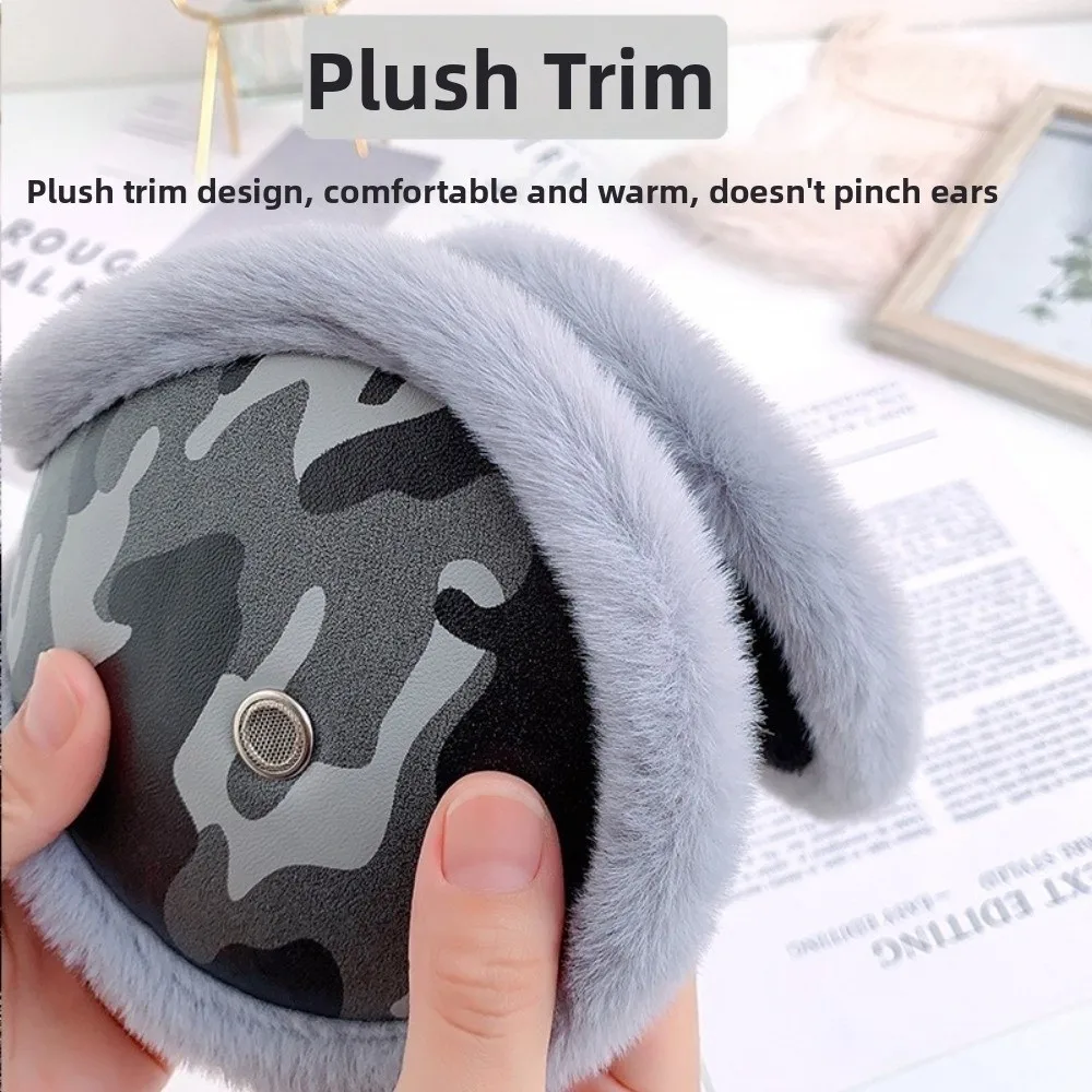 New PU Leather Winter Earmuffs Pattern Lining Ear Warmers Loudspeaker Hole Foldable Ear Protection Earmuffs Winter Activities
