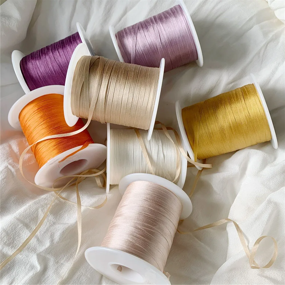 3.5mmX10mts 100% Pure Mulberry Silk Embroidery Ribbons Handcraft Supply Double Faced Thin Taffeta Trim