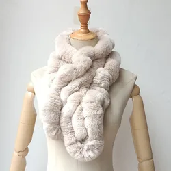 2023 New Short Warm Winter Real Rex Rabbit Fur Scarf Fashion Warm Black Soft Luxury Natural Fur Scarves Women