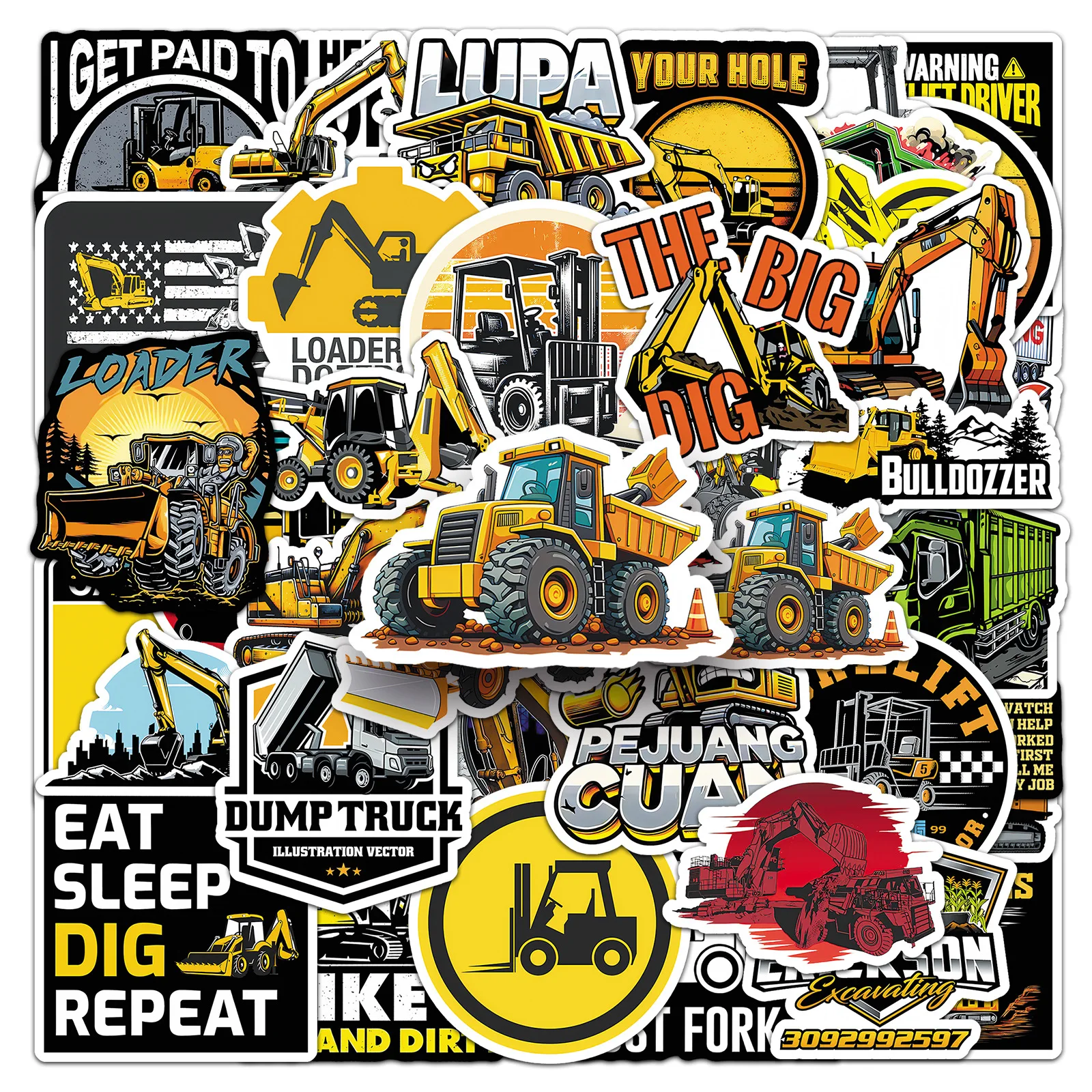 10/30/50 Construction Machinery Stickers Excavators Construction Vehicles Decals Toys DIY Guitar Cartoon Graffiti Sticker Gifts
