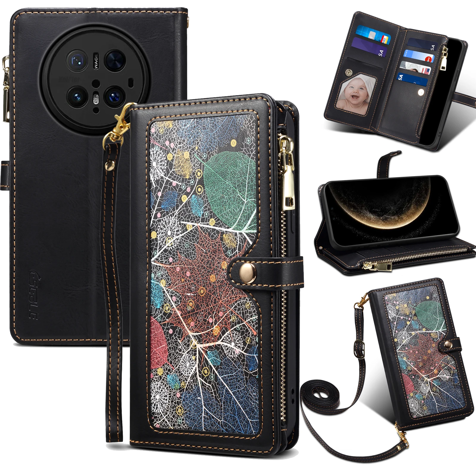 

Flower pattern Leather Flip Case For Huawei Mate 70 PRO / Mate70 Pro+ Wallet Card Slot Holder Mobile Phone Cover With Free Rope