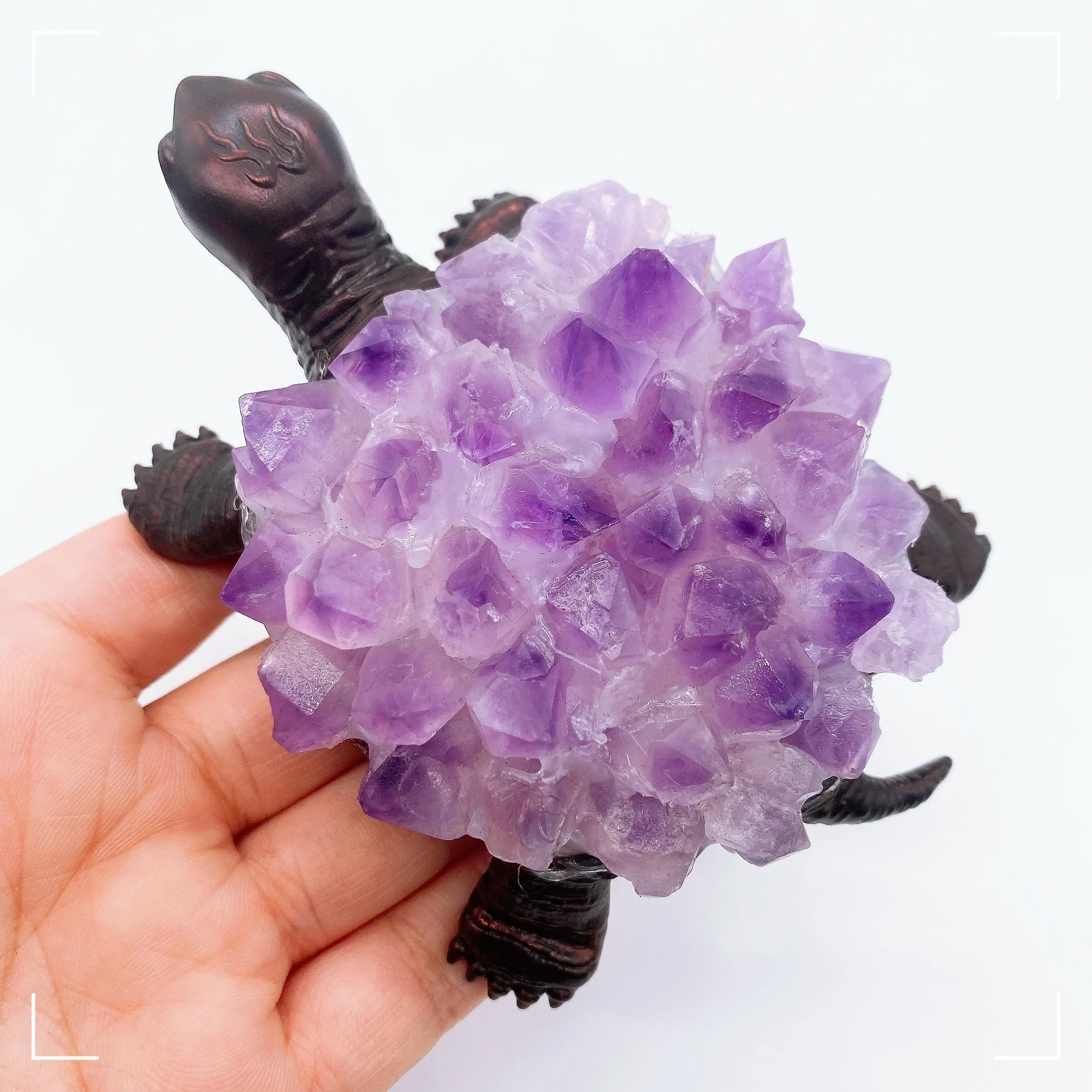 

1PC Natural Amethyst Flowers Cluster Crystal Quartz Carved Tortoise Animal Figurines Energy Healing Gemstones Home Decor Gift