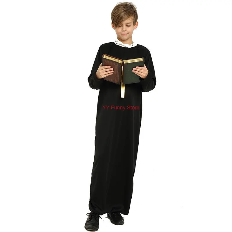 Theme Costume Boys Girls Nun Cosplay Headchief Come God Father Priest Robe Cloak Cross Necklace Witch Wizard Halloween Come