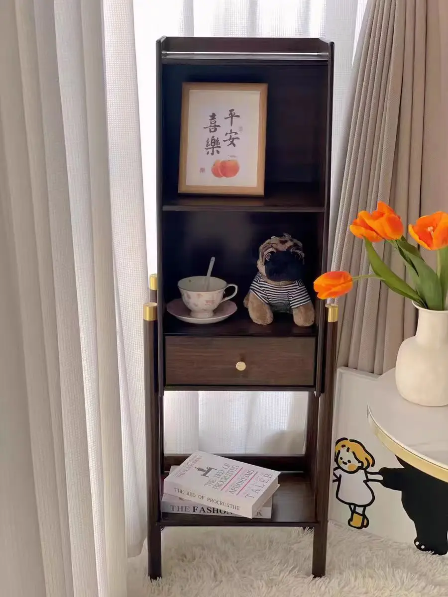 リビングルーム用竹本棚、狭い床の本棚、コーナー収納棚、ソファサイドキャビネット、シンプルな引き出しラック