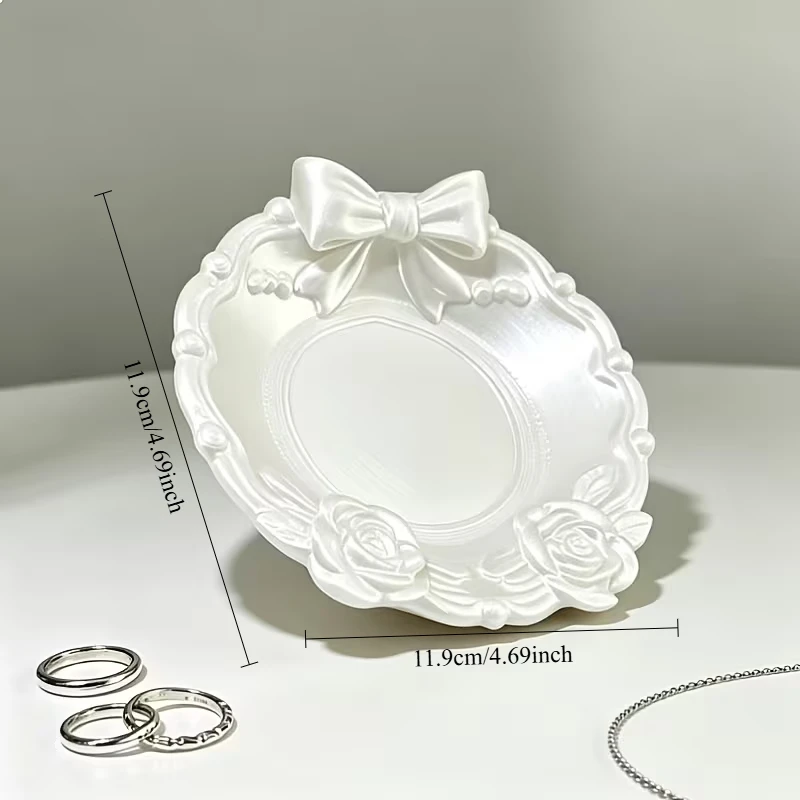 Bowknot Jewelry Tray Baroque Rose Pearl Trinket Dish Resin Ring Necklace Storage Plate Dressing Table Organizer Wedding Deco
