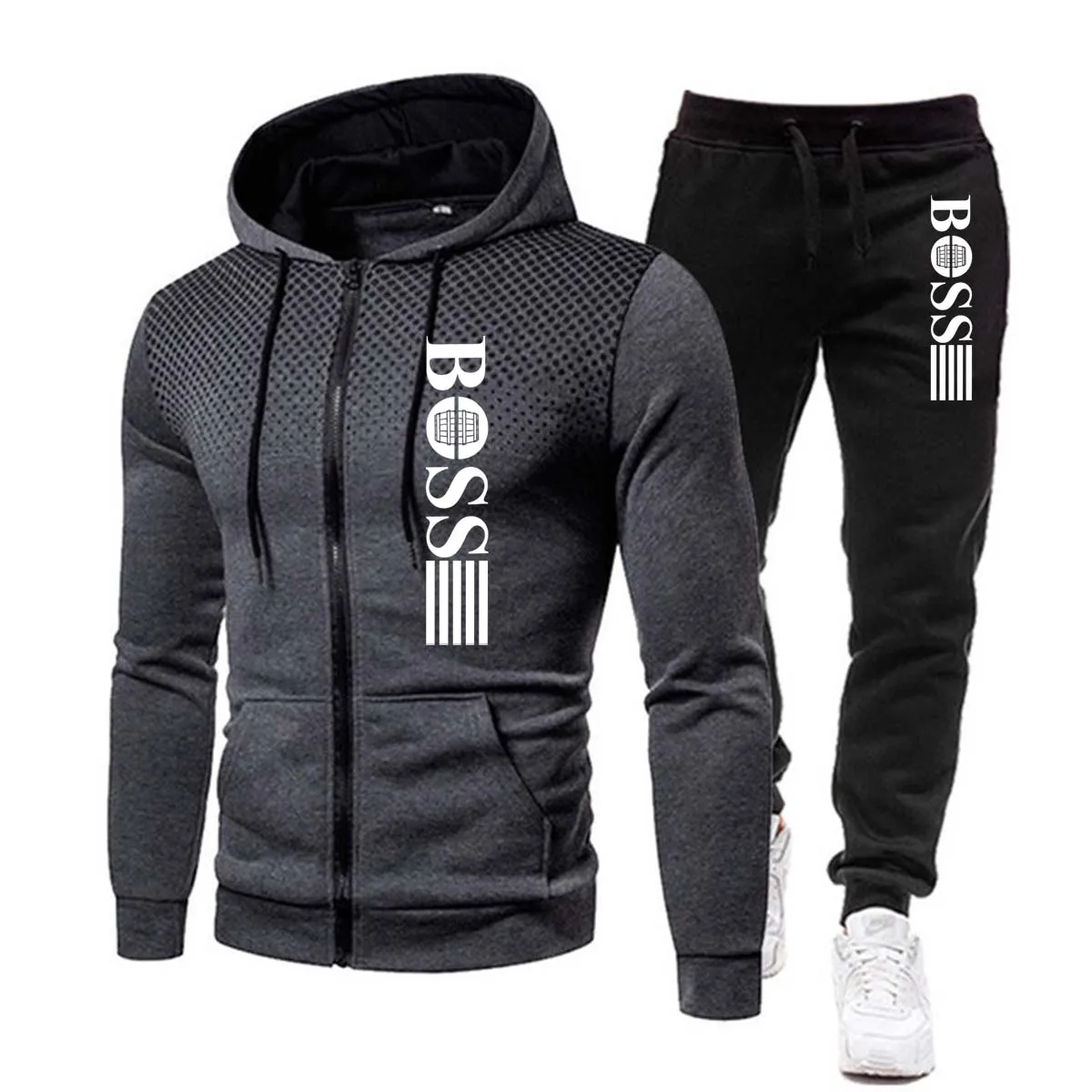 Korean men\'s jacket warm sportswear casual sportswear men\'s suit Wool autumn and winter two-piece men\'s sportswear plus trousers