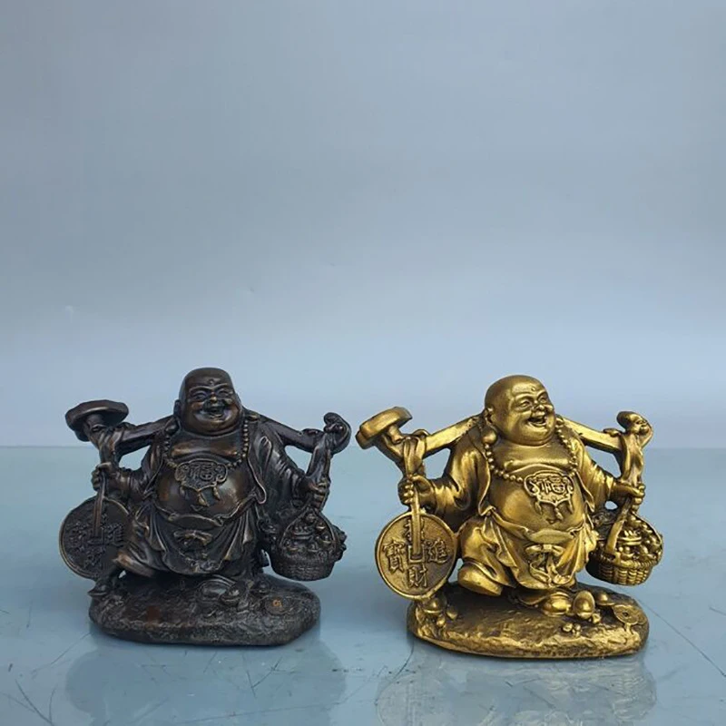 Exquisitely Crafted Coin Maitreya Home Living Room Decoration Brass Bronze-Colored Buddha Statue Ornament Cr