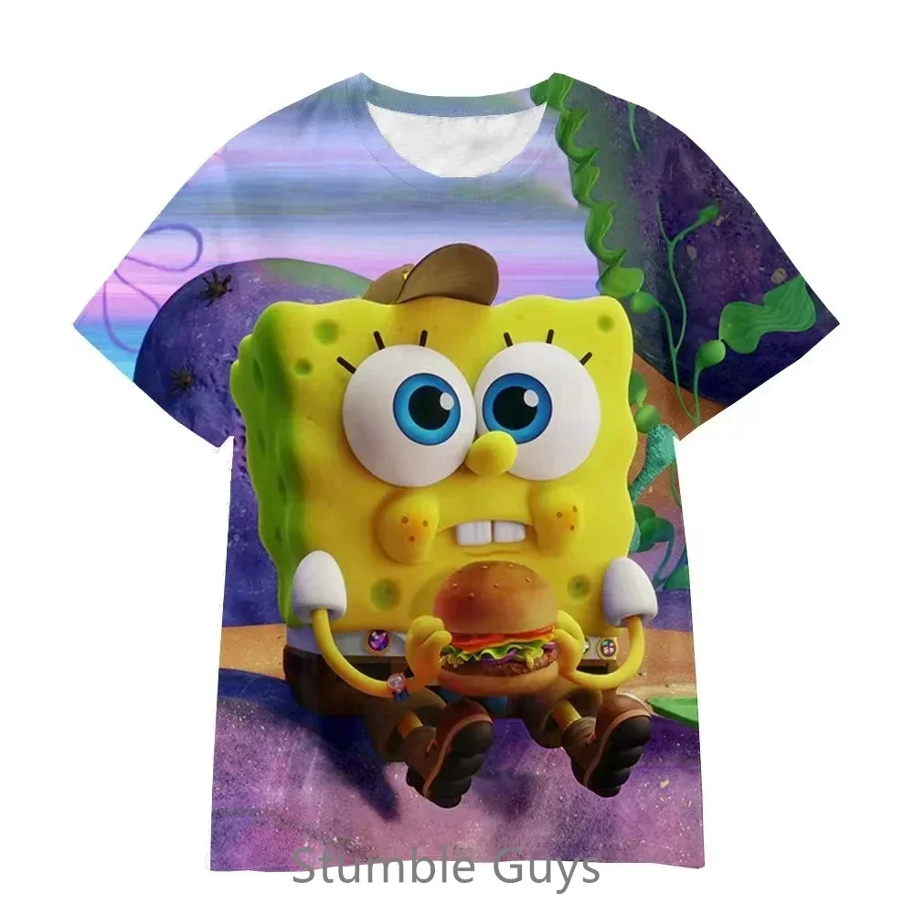 Cartoon SpongeBob T-Shirt Boys Girls Teenager Summer Short Sleeve Tops Fashion Casual Kids Tops Tee Teen Shirt