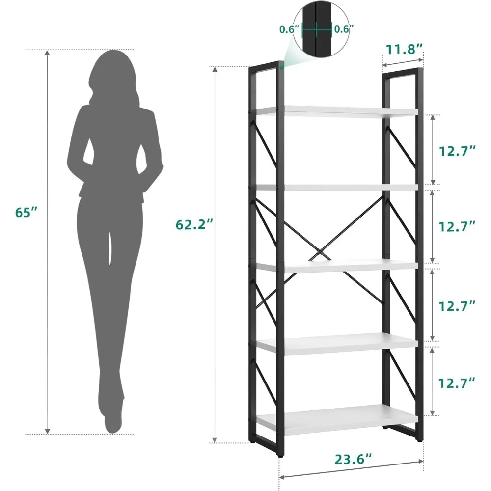 5 Tiers Bookshelf, Classically Modern White Bookshelf, Book Rack, Storage Rack Shelves in Living Room/Home