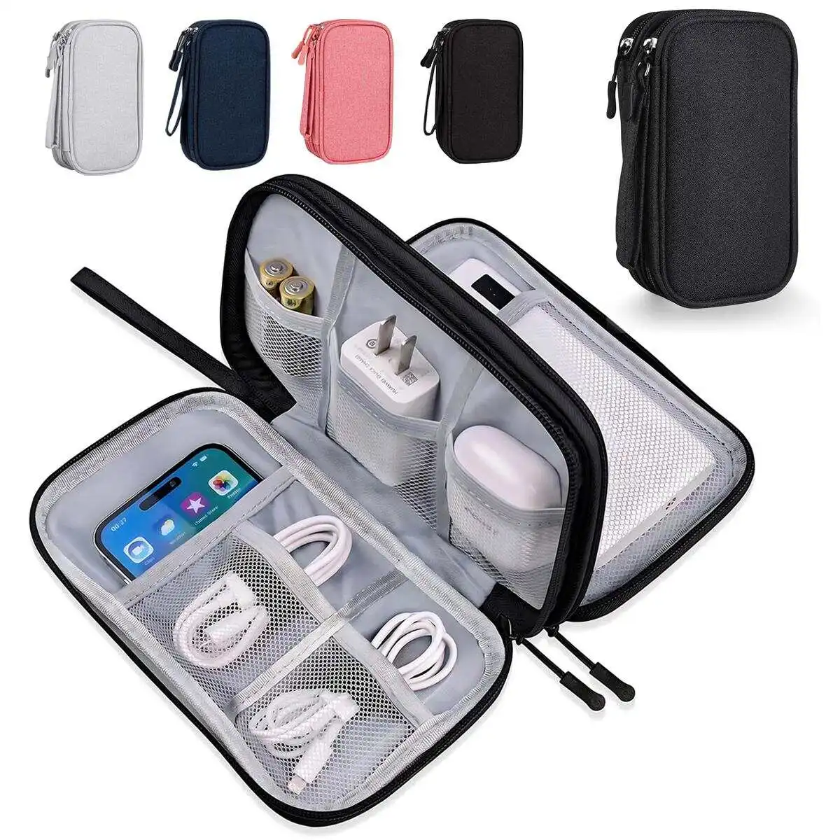 

Travel Cable Storage Bag Waterproof Double Layer Electronic Accessories Organizer Portable Zipper Gadget Pouch Case for Power Bank USB Charging Cords Wire Earphones
