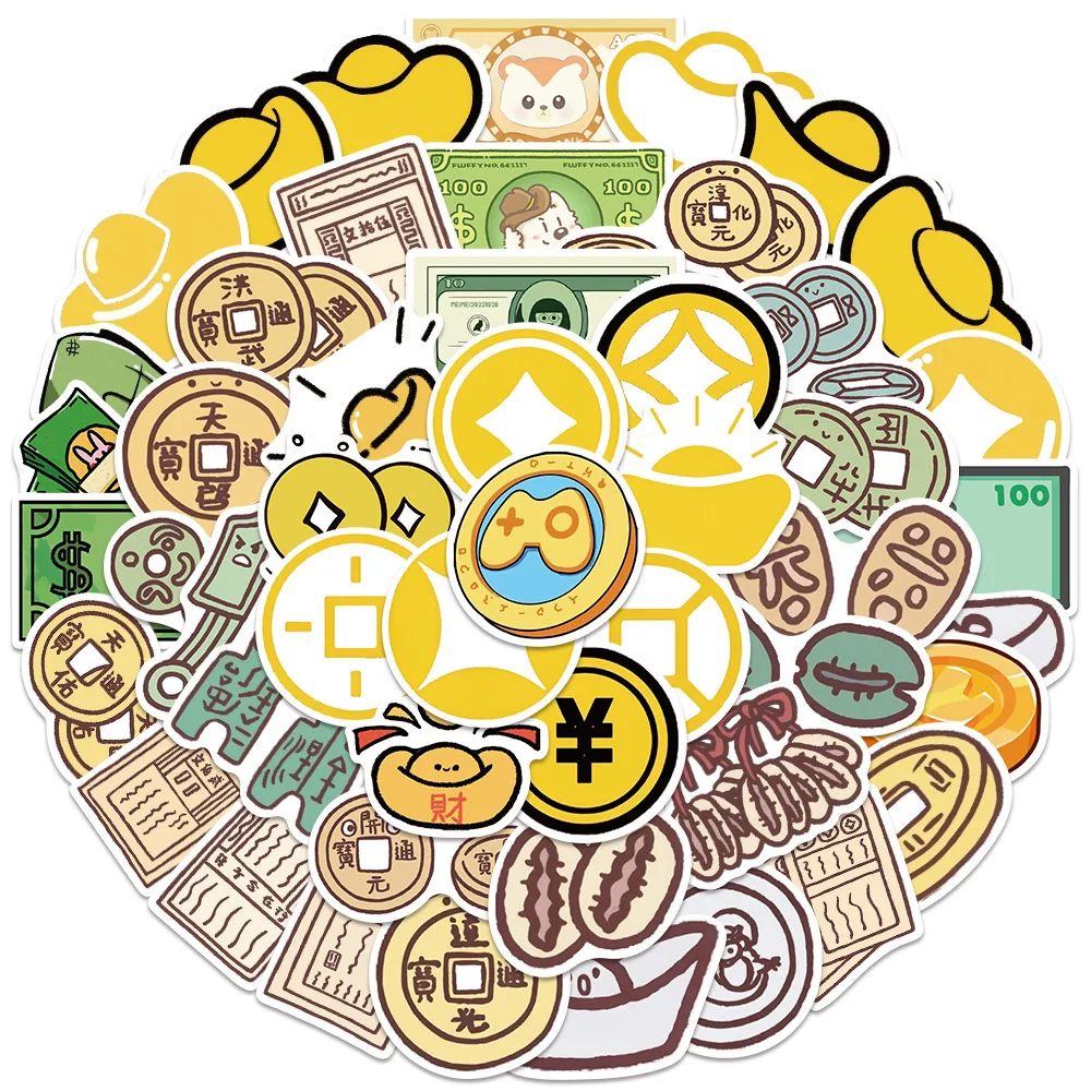 

10/30/50PCS Cute Chinese Style Yuanbao Coins Cartoon Sticker DIY Phone Laptop Luggage Skateboard Graffiti Decals Fun for Kid