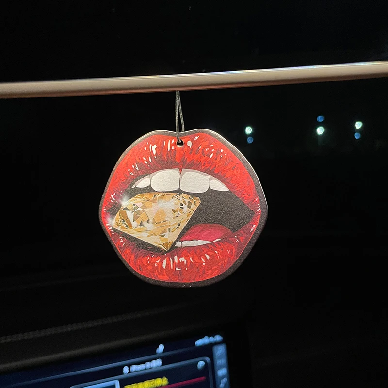 Sexy Red Lips with Diamonds, Bahamian Sea Breeze Scent (Romantic Scent) Car Fragrance Tablets, Wardrobe Air Freshener, Perfume, Rearview Mirror Decoration, Car Interior Pendant, Natural Scent Air Purifier, Anime Cartoon Toilet Fragrance Sachet, Living Room Office Room Bedside Hanging Ornament