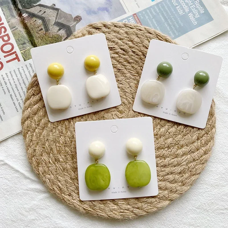 Винтажные акриловые серьги контрастного цвета для женщин, серебряные иглы, простой стиль, темпераментные шпильки, модные украшения E278