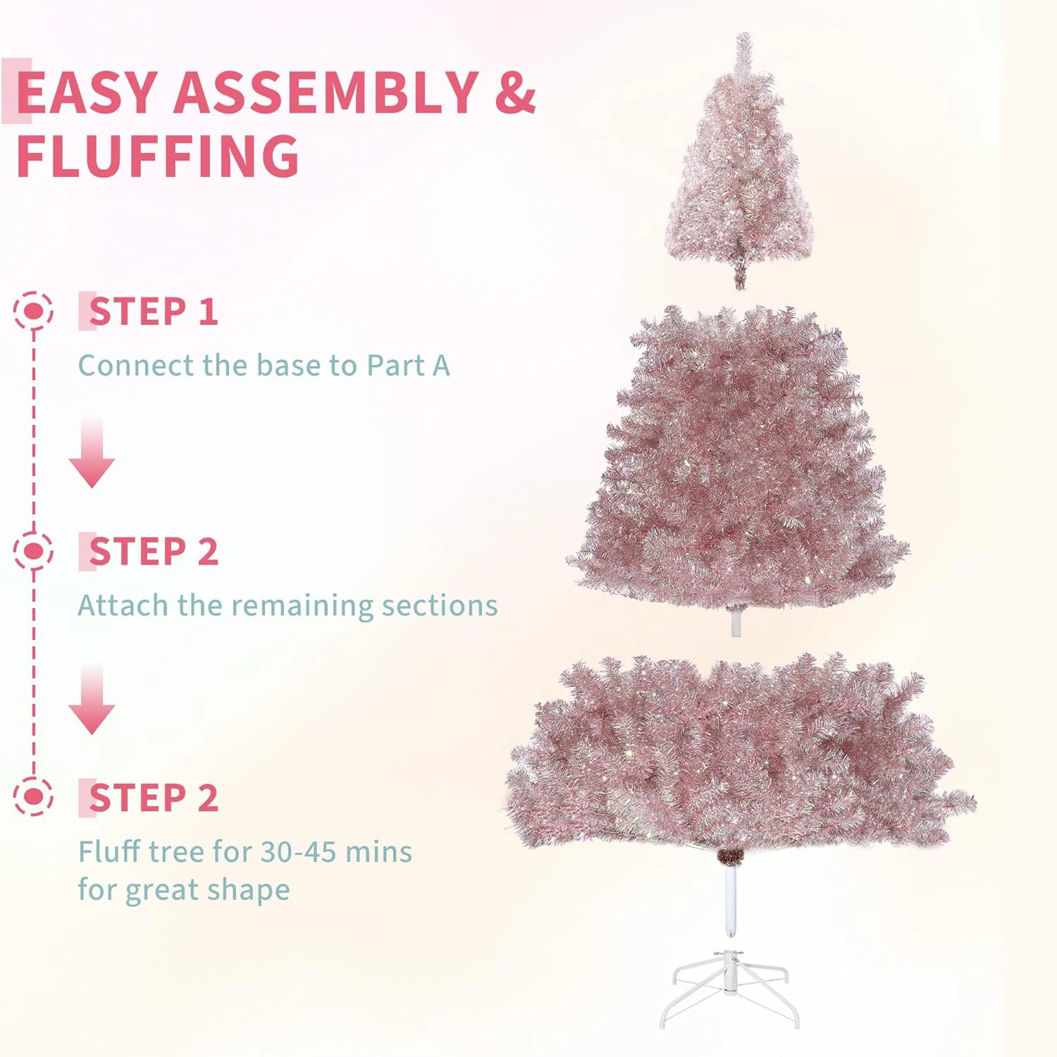 4.5Ft/6Ft/7.5Ft شجرة عيد الميلاد شجرة عيد الميلاد الاصطناعية مع حامل معدني قوي نصائح فرع واقعية عيد الميلاد عطلة الديكور #5