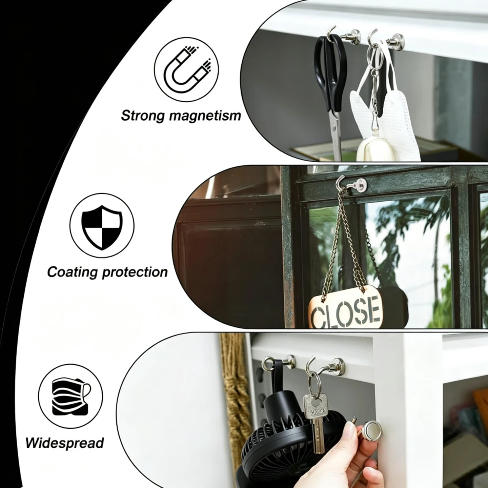 SNE20 Metal Magnetic Hooks, Wall Mounted Heavy Load Magnet Hook, Key And Coat Hanging Hanger For Home, Kitchen, Bathroom